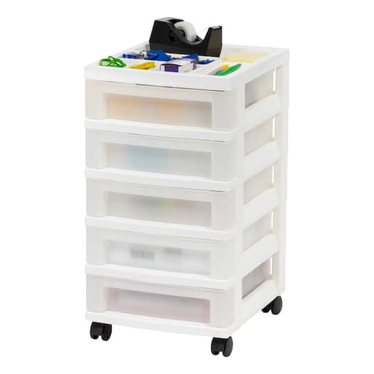 IRIS White -Drawer Storage Cart With Organizer Top
